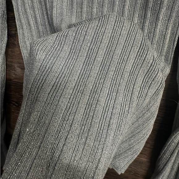 White House Black Market Light Blue Metallic Ribbed Fitted Sweater - Picture 6 of 10